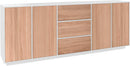 Credenza 4 Ante + 3 Cassetti 220,1x41,4x86 cm Bloom Bianco Lucido e Noce