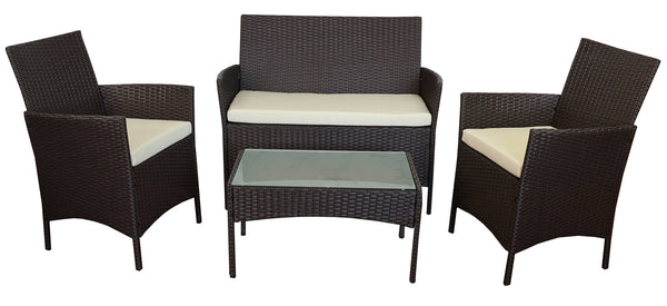 Ensemble de jardin canapé 2 fauteuils et table basse en polyrotin Soriani marron et ivoire acquista