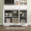 Credenza da Cucina Moderna 100x38x180 cm con 4 Armadietti 2 Cassetti e Ripiani Regolabili Bianco      
