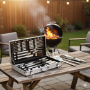 Set Valigetta Accessori per Barbecue Ompagrill in Alluminio da 32 Pezzi in Acciaio Inox