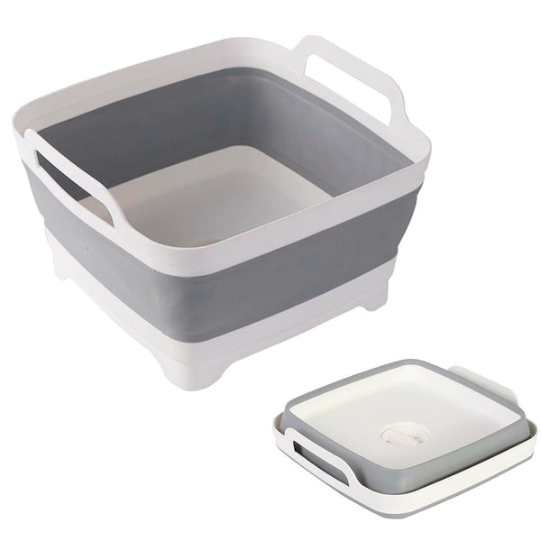 Plateau Lavabo Pliable Multifonctions 30,5x30 cm 9 Litres avec Bouchon de Vidange en Silicone Gris prezzo