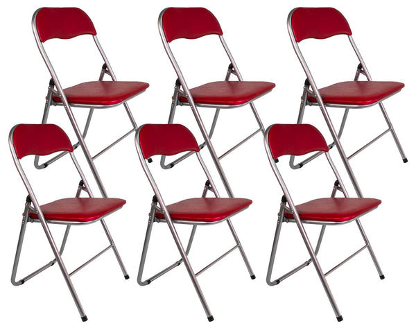 sconto Lot de 6 Chaises Pliantes 45x45x45/80 cm en Acier et PVC Rembourré Rouge