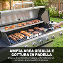 Barbecue a Gas 142x49x111 cm 6 Bruciatori e Fuoco Laterale in Acciaio Inox Nero e Argento      