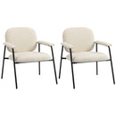 Set 2 Poltrone da Salotto 64x67x76,5 cm in Ciniglia con Schienale Sagomato e Struttura in Metallo Crema      
