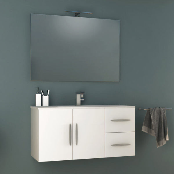 Meuble de Salle de Bain Suspendu 100 cm Lavabo Tavassi Venere Blanc Brillant et Miroir sconto