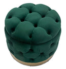 Puff Contenitore Rich Verde Ø55x42 cm in Legno Spugna Poliestere e Acciaio Verde e Oro