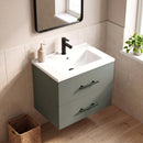 Mobile Bagno 61x40x48 cm con Lavabo in Ceramica e 2 Cassetti in Truciolare e MDF Verde      