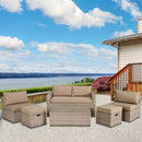 Set Salotto da Giardino in Polyrattan Divano 2 Poltrone  Kore Cachi e Beige