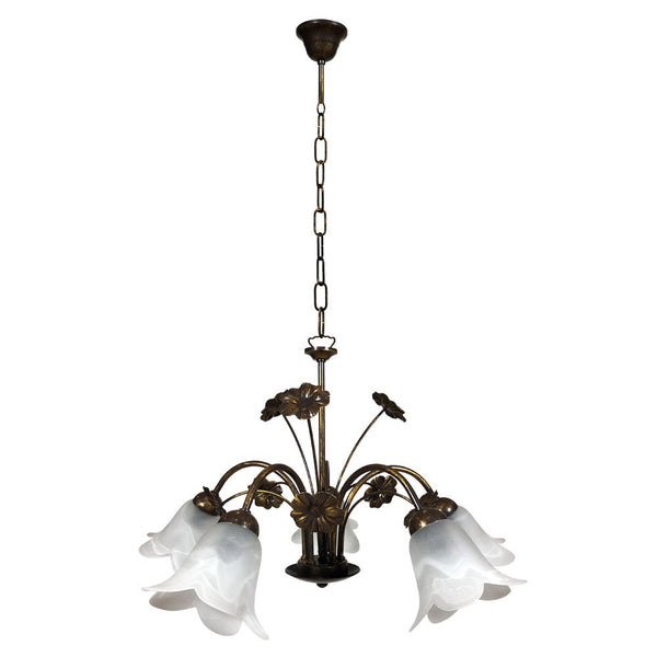 Lustre 5xE14 Cadre Or Marron Verre Albâtre Blanc E-Energy Vera online