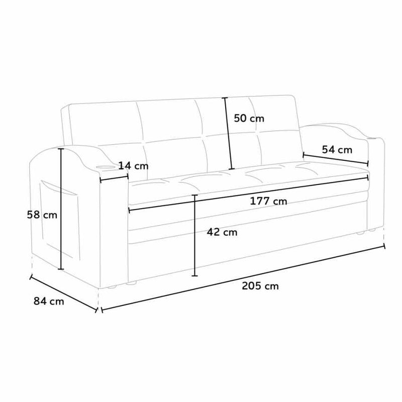 Divano Letto 205x84X89 cmin Similpelle Beige