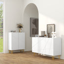 Mobile Contenitore 120x40x75 cm con 2 Armadietti e Ripiano Regolabile in Truciolato e Metallo Bianco e Oro      