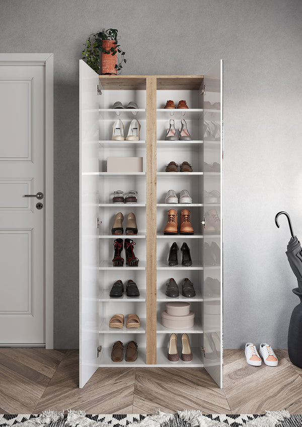 Armadio Guardaroba con Anta a Specchio e Ripiani 70x35x185 cm Frame Bianco Lucido e Cadiz