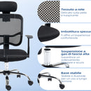 Sedia da Ufficio Ergonomica con Poggiatesta 63x62x106-114 cm in Poliestere e Acciaio Nero  