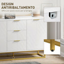 Mobile Credenza 3 Cassetti 2 Ante 120x40x76 cm in MDF e Metallo Bianco