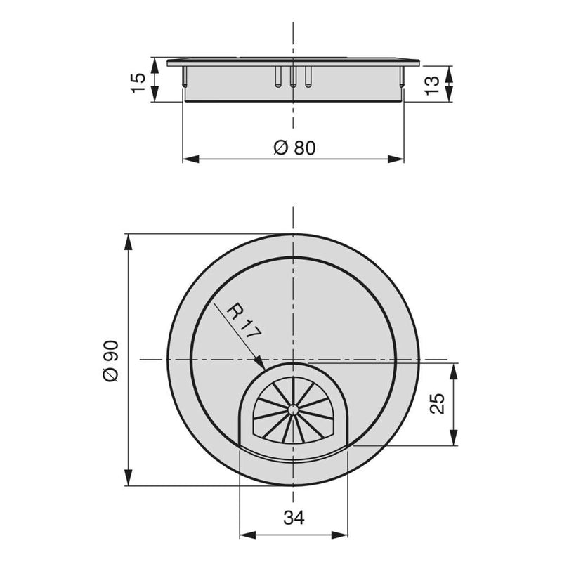 Passacavi Circolare 80 mm a Incasso Zama Cromo 7 Pezzi Emuca