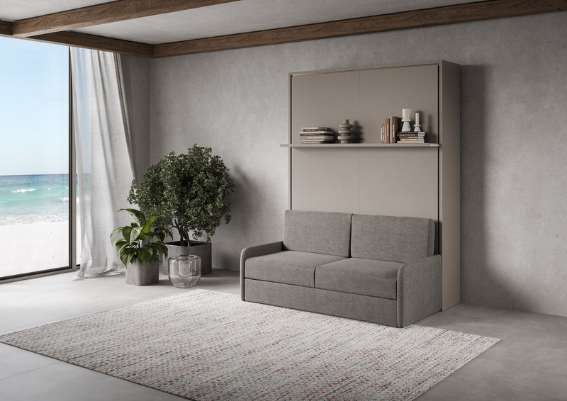 Letto Matrimoniale A Scomparsa 160 Versia Con Divano E Mensola Argilla      