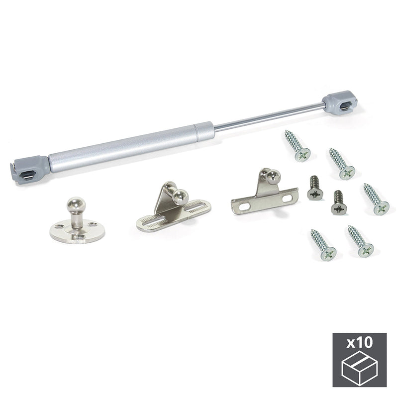 Pistone a Gas per Ante a Ribalta Forza 11 Kg Corsa 80 mm Grigio Metallizzato 10 Pezzi Emuca