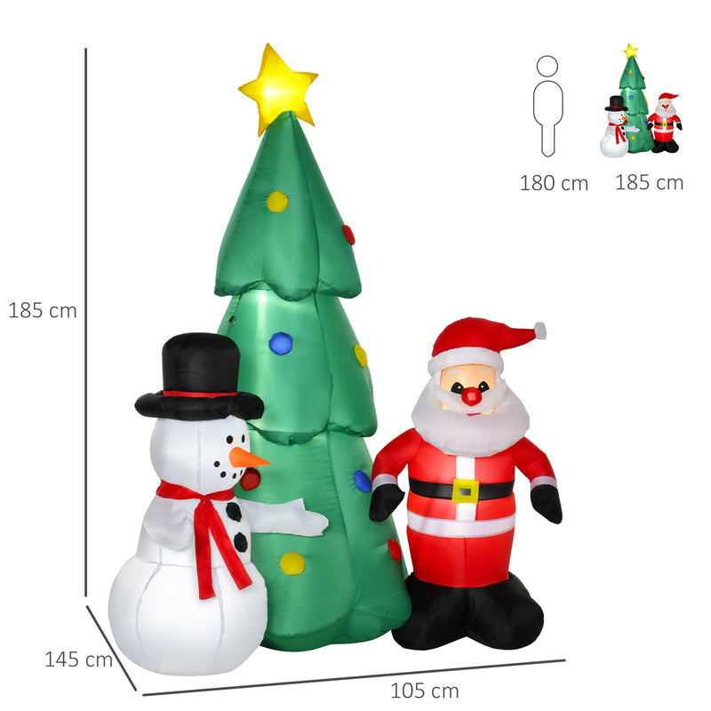 Albero di Natale Gonfiabile H185 cm con Pupazzo di Neve e Babbo Natale