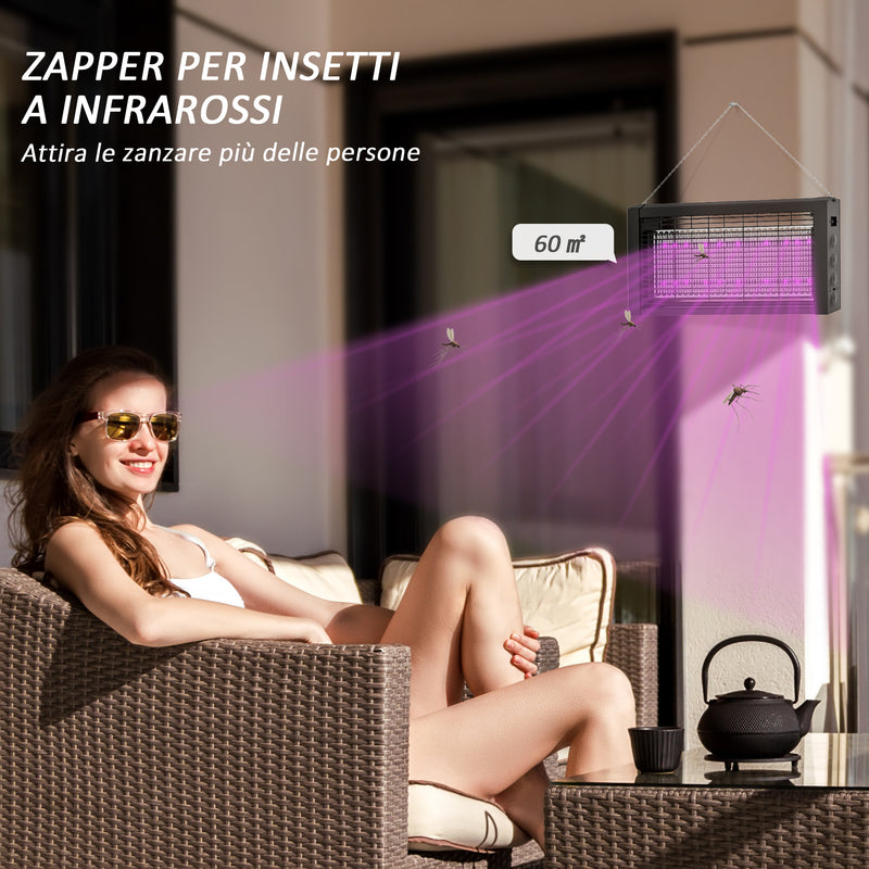Lampada Zanzariera Elettrica 8W per Interno 49x6x25 cm con Catenella e Rete di Protezione Nero 