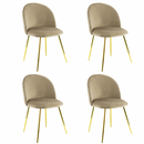 Set 4 Sedie 50x45x80 cm in Tessuto Vellutato Piedi Oro Tortora