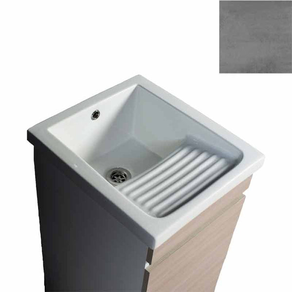 sconto Mobile Lavatoio in Ceramica 1 Anta e Strofinatoio Integrato 45x50x86A cm Grigio Cemento