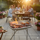 Barbecue a Carbone Ompagrill in Acciaio Alluminato Griglia di Cottura in Acciaio Cromato Resistente fino a 500° Area di Cottura 60x36 cm
