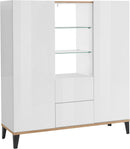 Credenza 2 Ante + 2 Cassetti 120x40x132,5 cm Sunrise Bianco Lucido e Acero Pereira