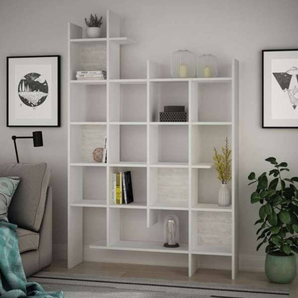 prezzo Bibliothèque 6 étagères 122x25,5x188 cm en MDF Blanc Manco