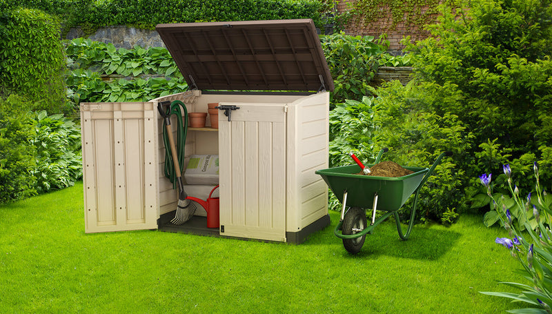 Armadio Porta Attrezzi da Giardino 145,5x125x82 cm in Resina Keter Store It Out Max Beige