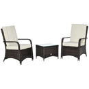 Set Tavolino e 2 Poltrone da Giardino in Rattan Polietilene Marrone e Crema