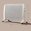 Riscaldatore Elettrico a Mica 1000W-2000W con Termostato Regolabile 4 Ruote Bianco      
