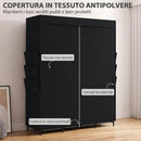 Armadio in Tessuto Salvaspazio 130x45x167 cm con 3 Aste 3 Ripiani 6 Tasche Laterali Ante Antipolvere con Zip in Tessuto Non Tessuto Nero      
