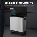Pattumiera Automatica con Sensore 54 L 57,7x34,6x66,8 cm a 3 Scomparti con Secchi Interni Rimovibili in Acciaio Inox Argento      