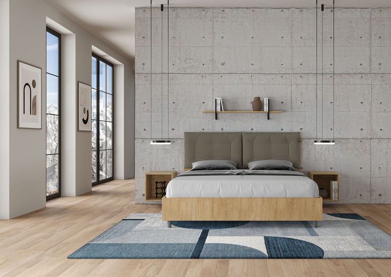 Letto Matrimoniale Struttura Quercia con Cuscini in Similpelle Egos Annalisa Cappuccino Varie Misure