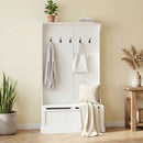Appendiabiti da Terra 96x34x179,7A cm con Panca Porta Scarpe 5 Ganci Dispositivo Antiribaltamento in MDF Crema      