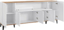 Credenza 4 Ante + 1 Anta Ribalta 200x40x82 cm Sunrise Bianco Lucido e Acero Pereira