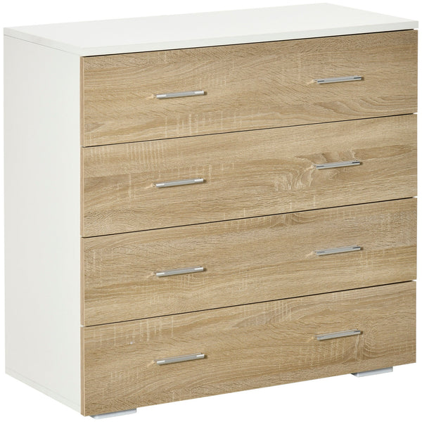 prezzo Cassettiera 4 Cassetti 76x35x72 cm in Legno e Maniglie in Alluminio Bianco e Rovere