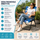 Sedia Sdraio 68x58x45-108 cm Relax con Cuscino Design Floreale  Struttura Pieghevole in Acciaio e Poliestere Blu e Bianco      