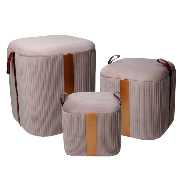 sconto Lot de 3 Poufs de Rangement en Tissu Velours Gris