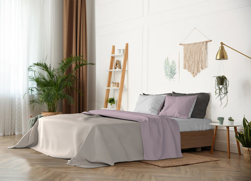 Set Lenzuola Sopra Sotto e Federe Doubleface Rosa Antico\/Grigio Chiaro