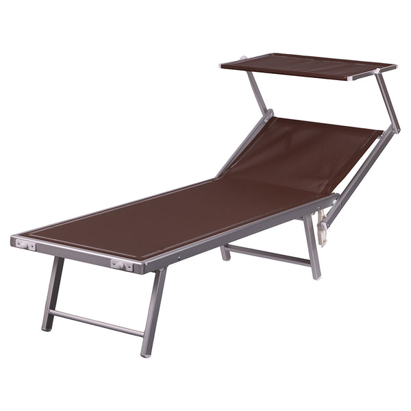 Lettino Mare con Parasole Richiudibile 181x71,5x38,5 cm in Alluminio PVC e Poliestere Marrone Riccione prezzo