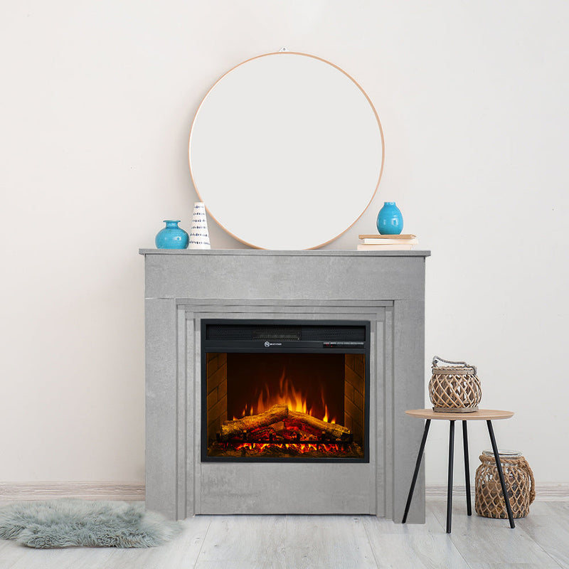 Camino Elettrico da Terra 96x35x96 cm Bellini in Legno Effetto Cemento      