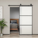 Porta Scorrevole Esterna Muro 91,4x203,2 cm Sistema Soft-close Stile Industriale Impermeabile in Vetro Satinato Nero      
