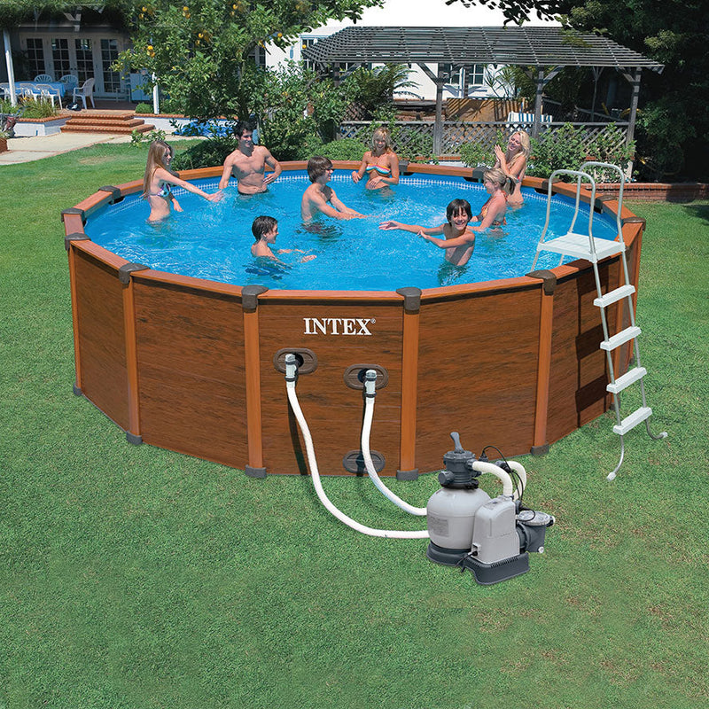 Piscina Fuori Terra Rotonda H135x569cm con Pompa Scaletta e Teli Intex Wood-Grain Frame