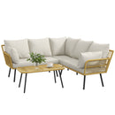 Set Salotto da Giardino Divano Angolare e Tavolino in Rattan e Poliestere Bianco Crema