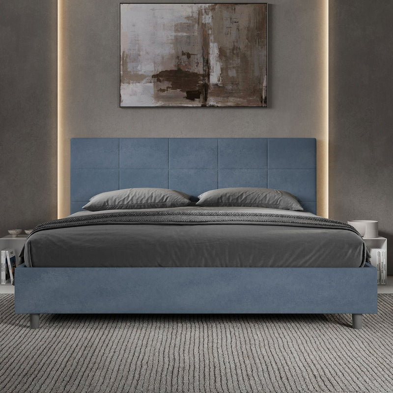 Letto Matrimoniale Imbottito in Microfibra Mika Blu Varie Misure