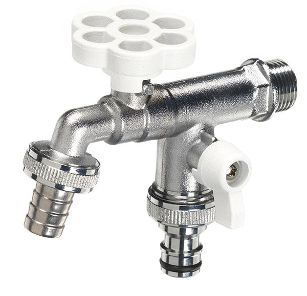 sconto Robinet à bille double pour fontaine de jardin avec fleur et levier coloré Belfer RUB/030 blanc