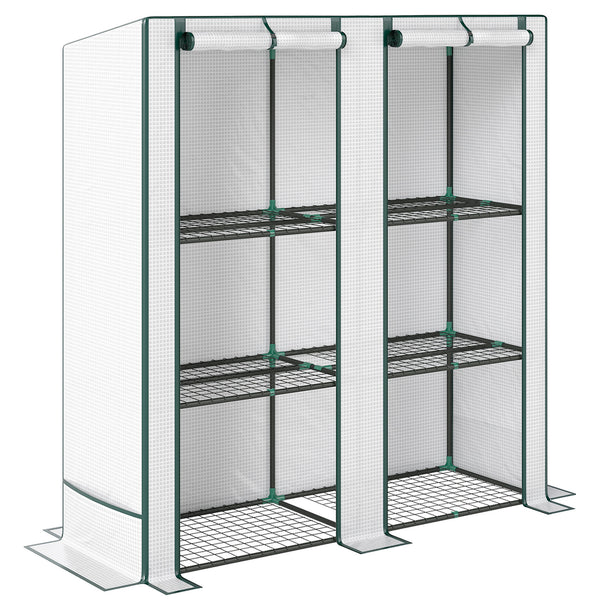 Serra da Giardino 144x48x142-152 cm con 2 Porte Avvolgibili 3 Ripiani e Tasche Laterali in PE Bianco e Verde sconto