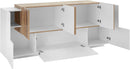 Credenza 7 Ante 200x45x86 cm New Coro Bianco Lucido e Acero Pereira