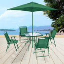 Set da Pranzo 6 Pezzi per Giardino Tavolo con Ombrellone 4 Sedie Pieghevoli Verde      